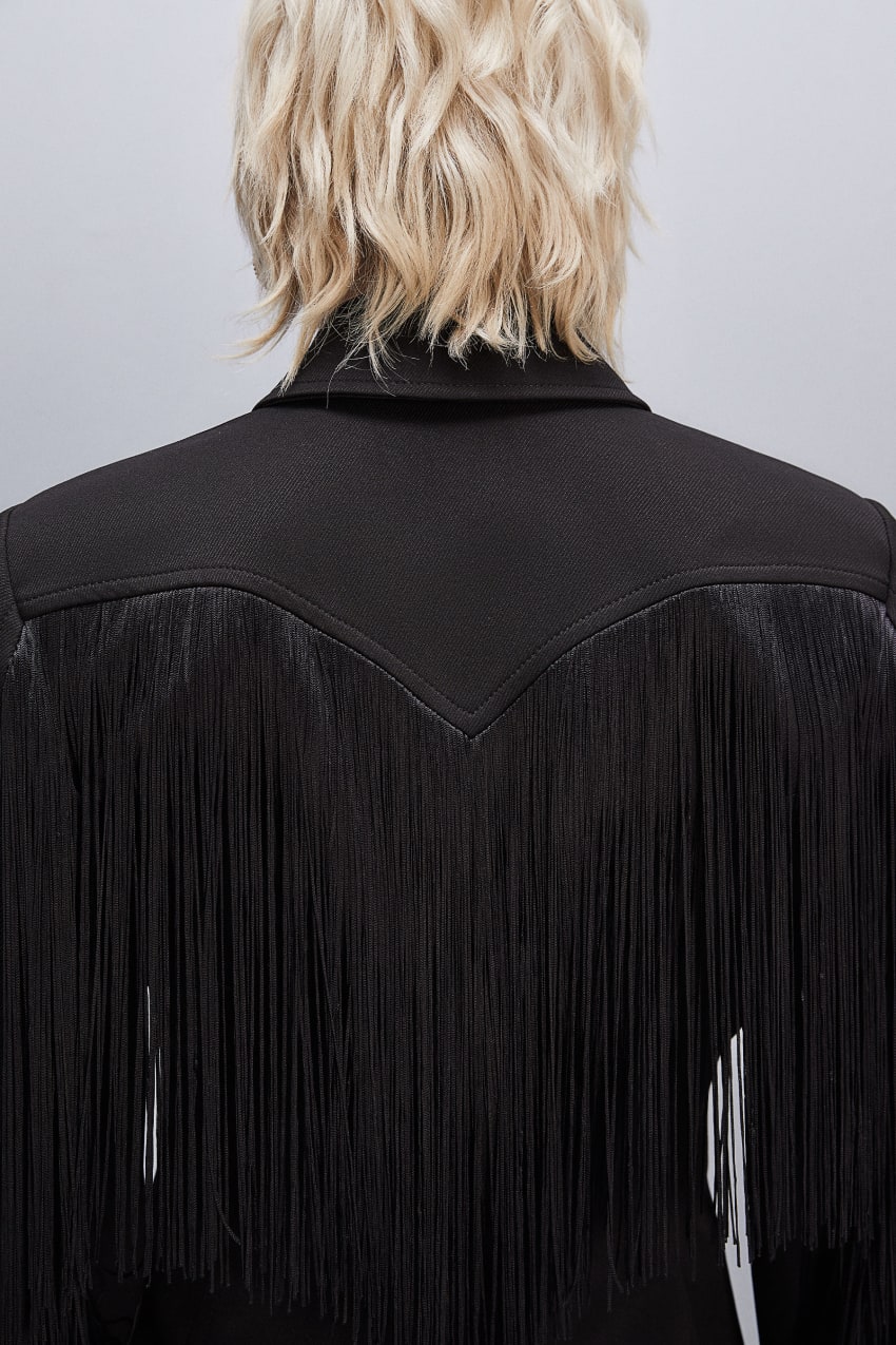 Black Patrizia Pepe Fringed Jacket | AOLKVBG-18