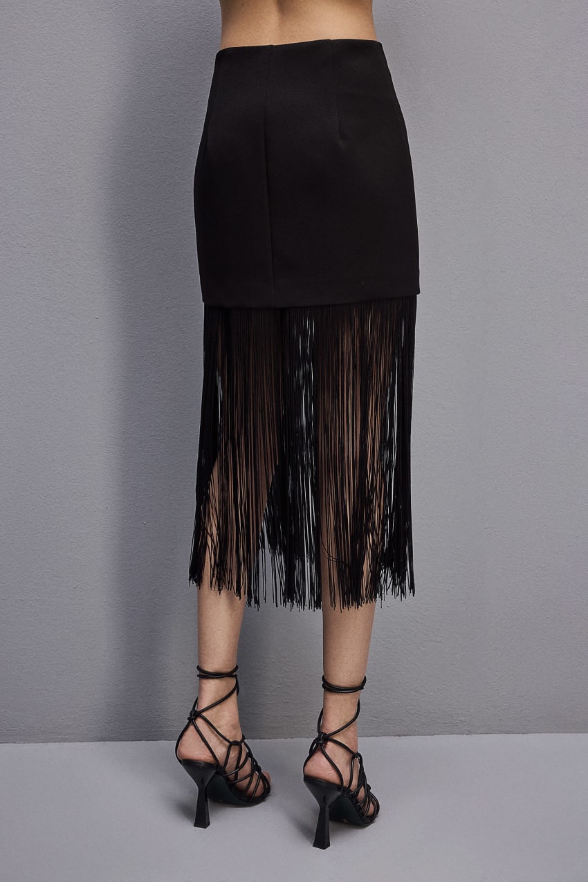 Black Patrizia Pepe Fringed Miniskirt | RUIHECO-81