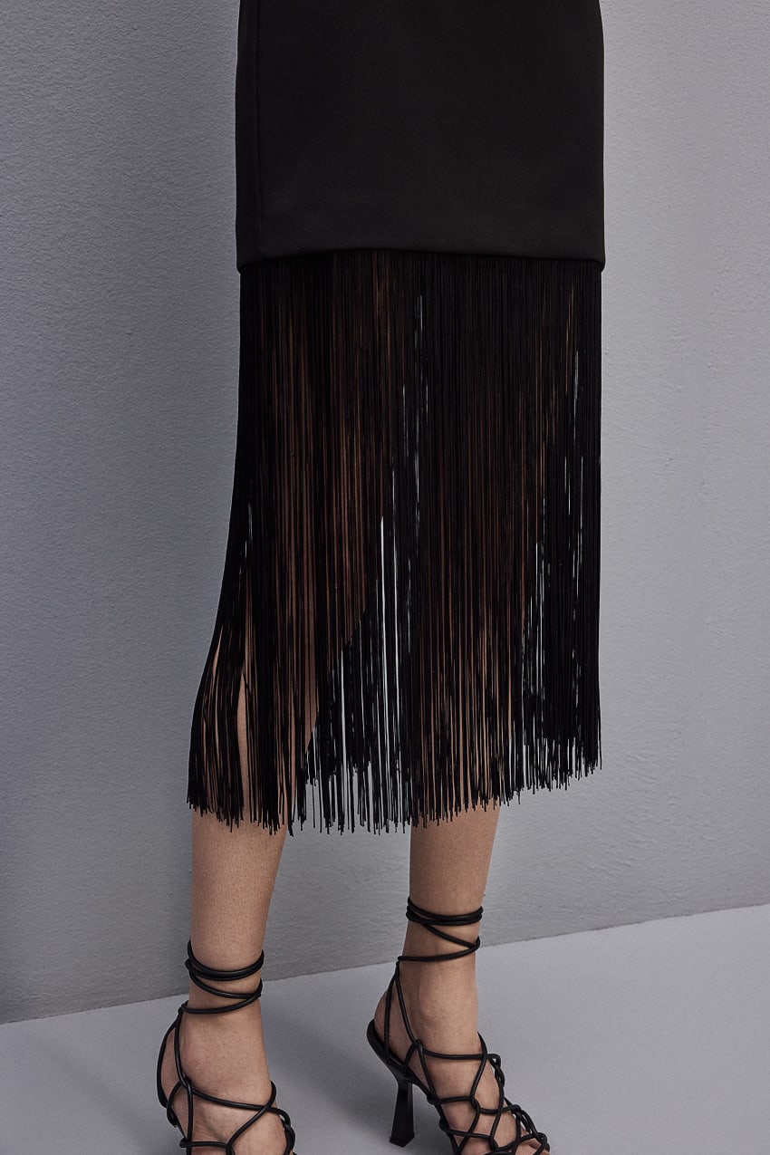 Black Patrizia Pepe Fringed Miniskirt | RUIHECO-81