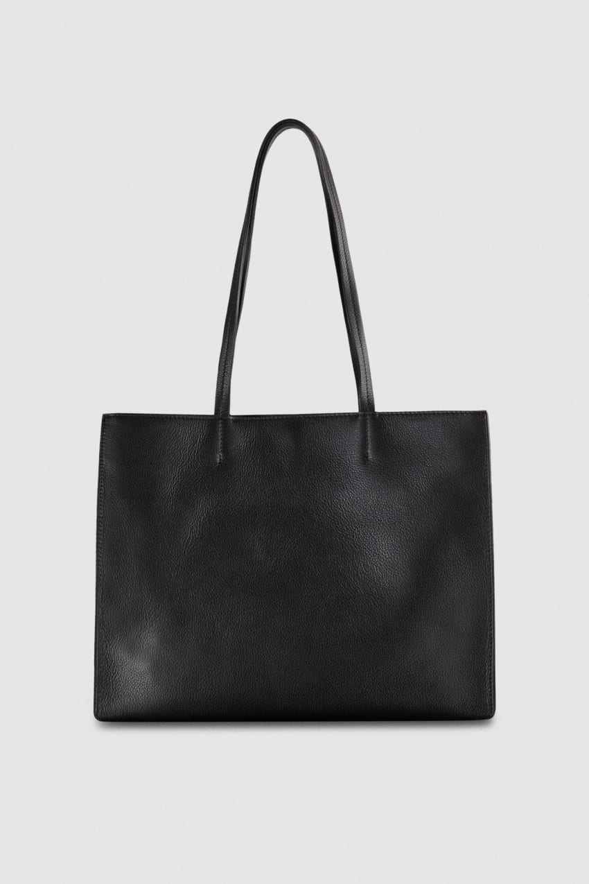 Black Patrizia Pepe Hammered Leather Shopping Bag | OBQCKSP-01