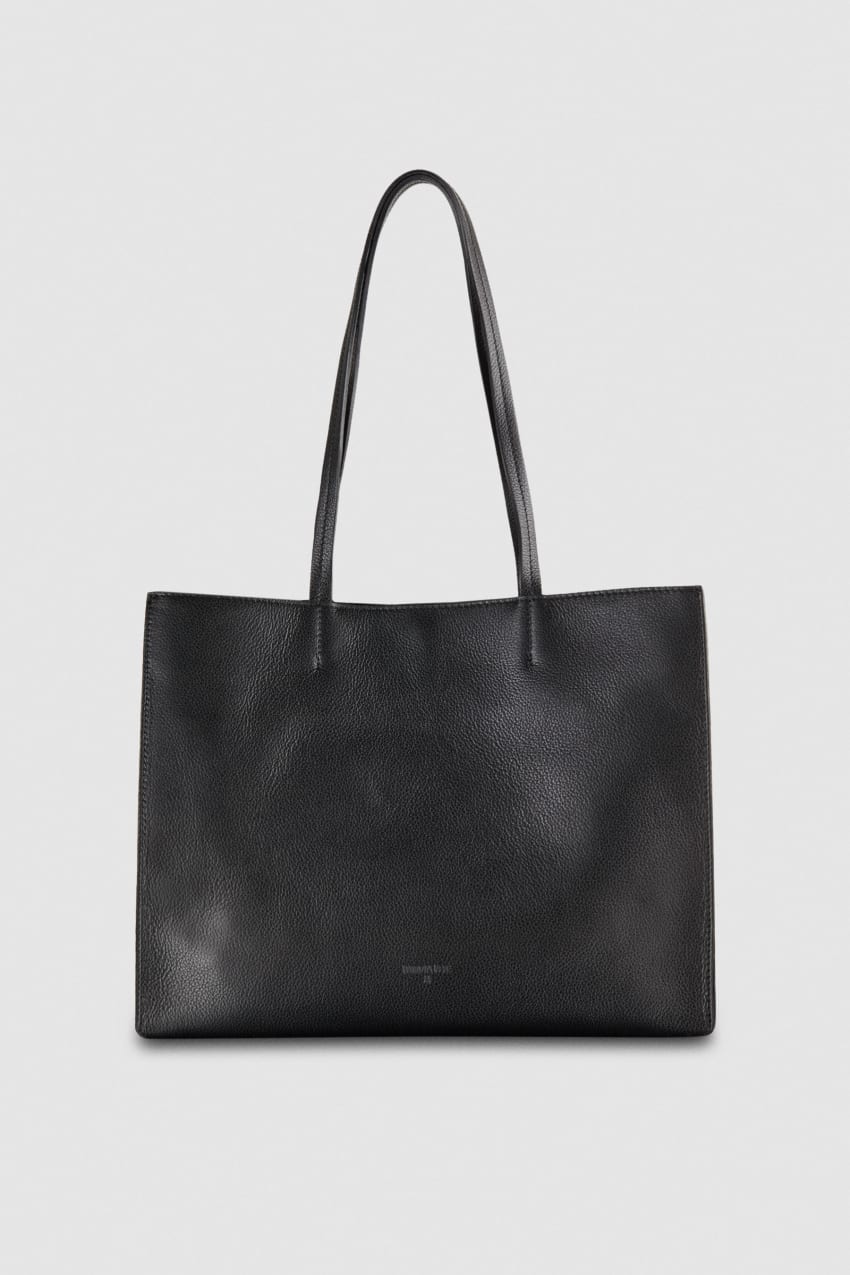 Black Patrizia Pepe Hammered Leather Shopping Bag | OBQCKSP-01