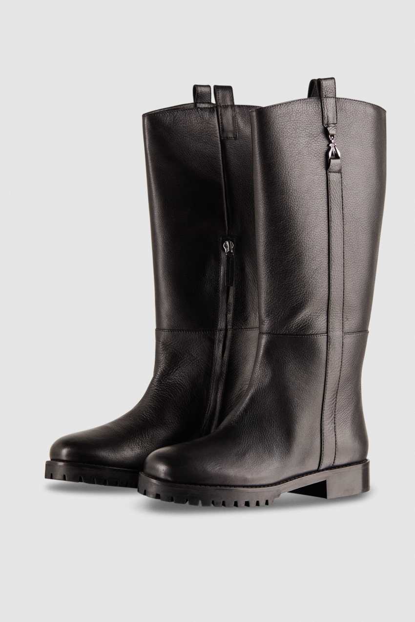 Black Patrizia Pepe High Nappa Leather Boots With Zipper | YAHVUDW-08