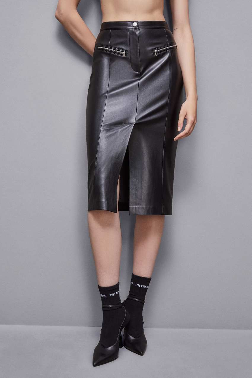 Black Patrizia Pepe High-waisted Midi Skirt In Faux Leather | SDVYLJG-53