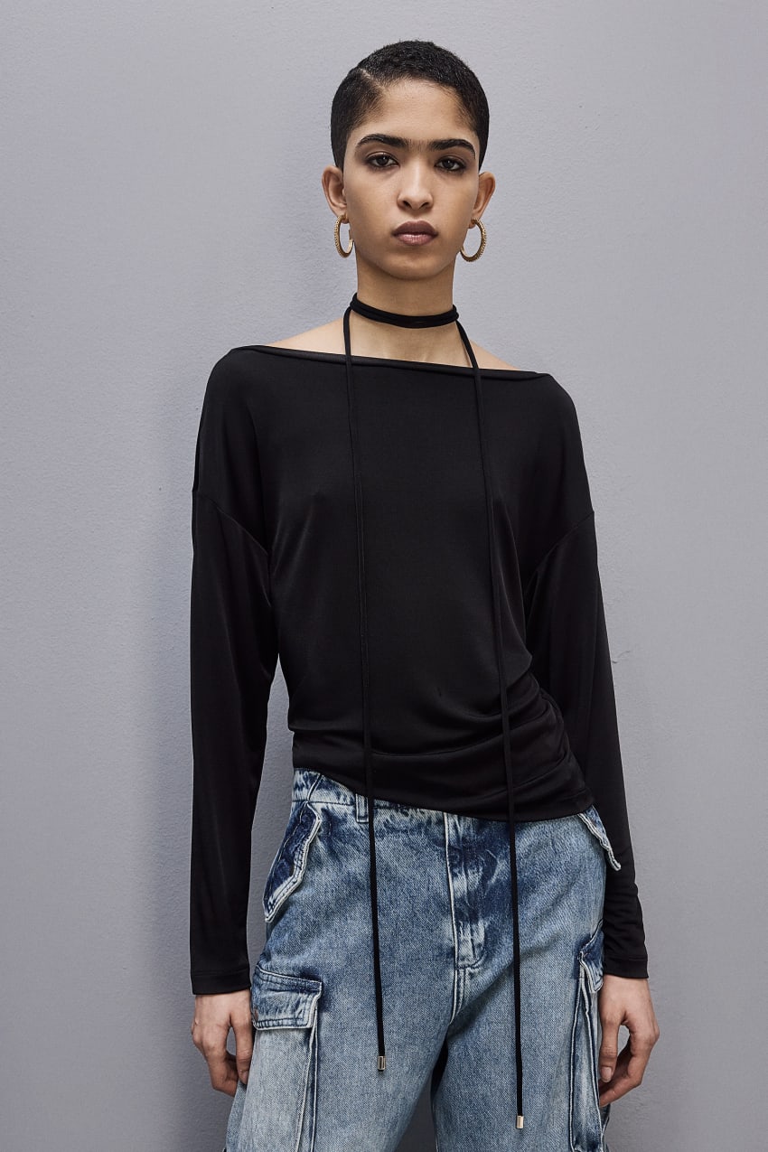 Black Patrizia Pepe Jersey Dropped Shoulder Sweater | CXTLQWN-76