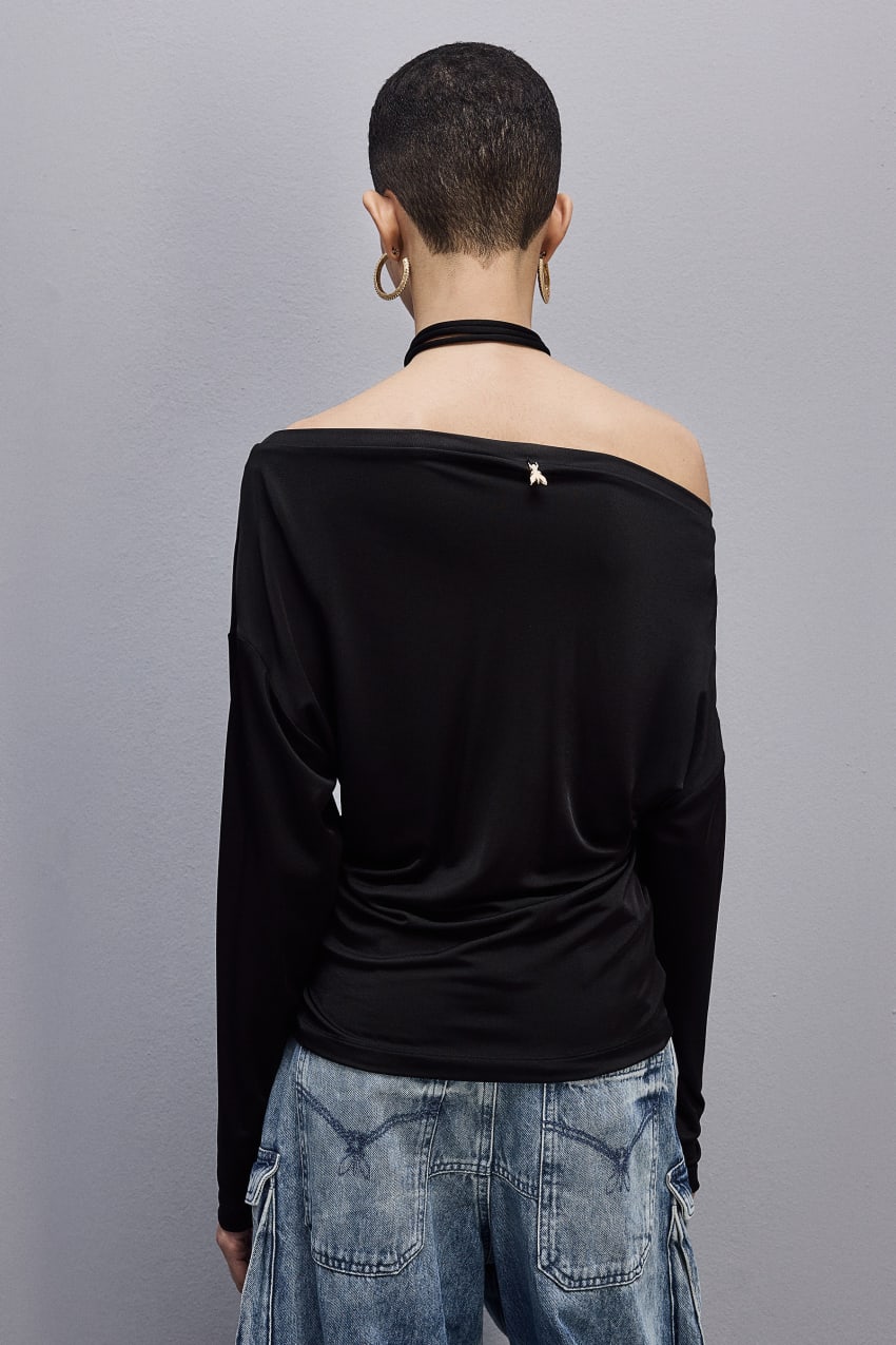 Black Patrizia Pepe Jersey Dropped Shoulder Sweater | CXTLQWN-76