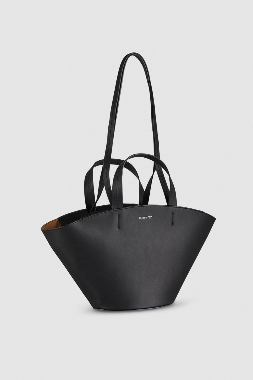 Black Patrizia Pepe Leather Shopping Bag With Handles | ZQDHLYC-92