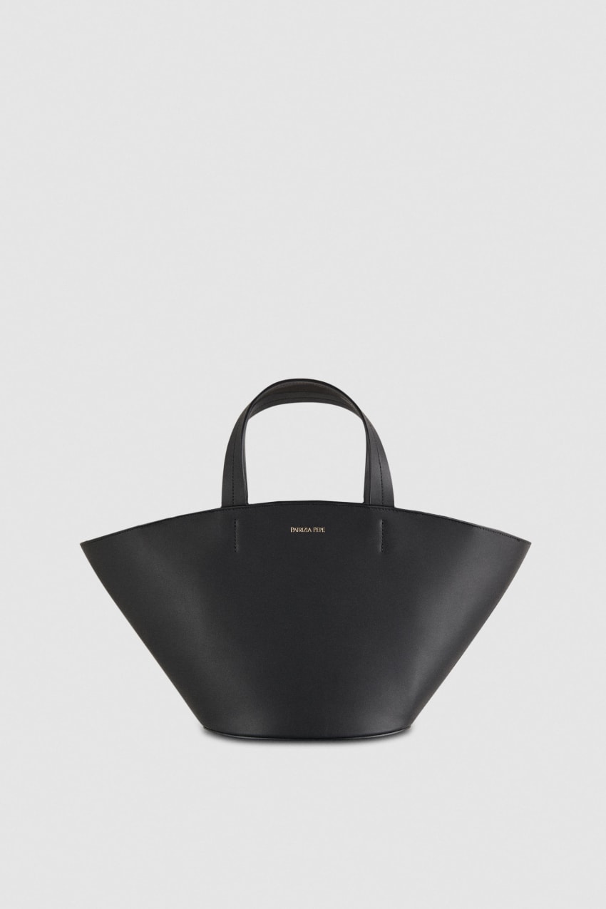 Black Patrizia Pepe Leather Shopping Bag With Handles | ZQDHLYC-92