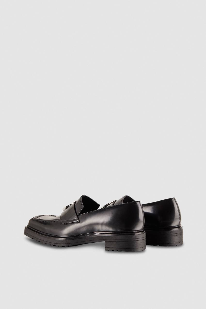 Black Patrizia Pepe Leather Square Toe Moccasins | BOLCPDV-73