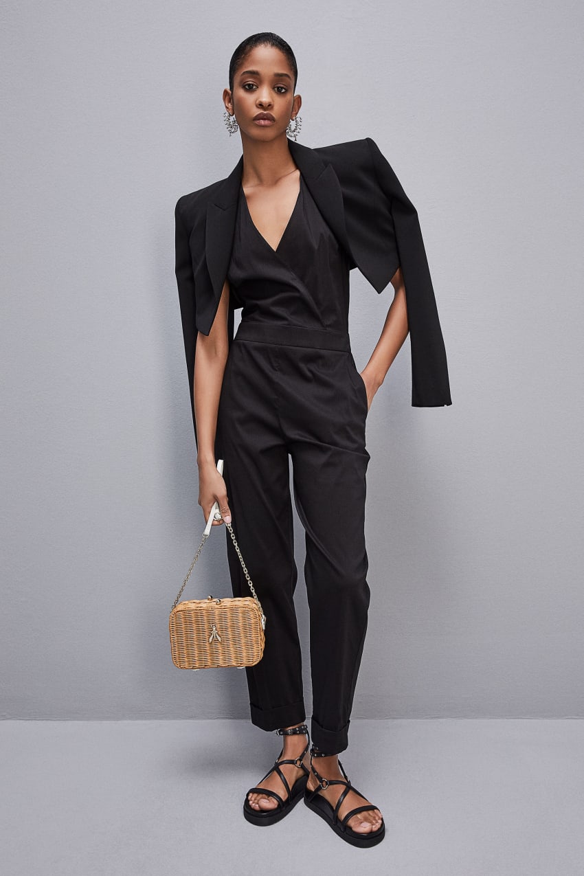 Black Patrizia Pepe Long Jumpsuit In Stretch Cotton-blend Poplin | FTMDWGV-82