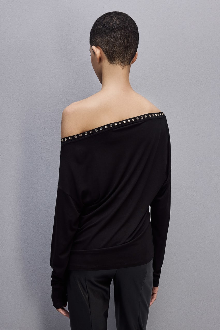 Black Patrizia Pepe Long-sleeved Jersey Sweater | QDTNKPM-35