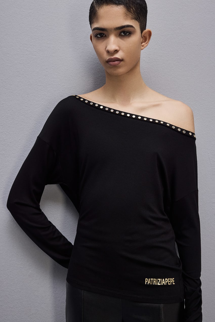 Black Patrizia Pepe Long-sleeved Jersey Sweater | QDTNKPM-35