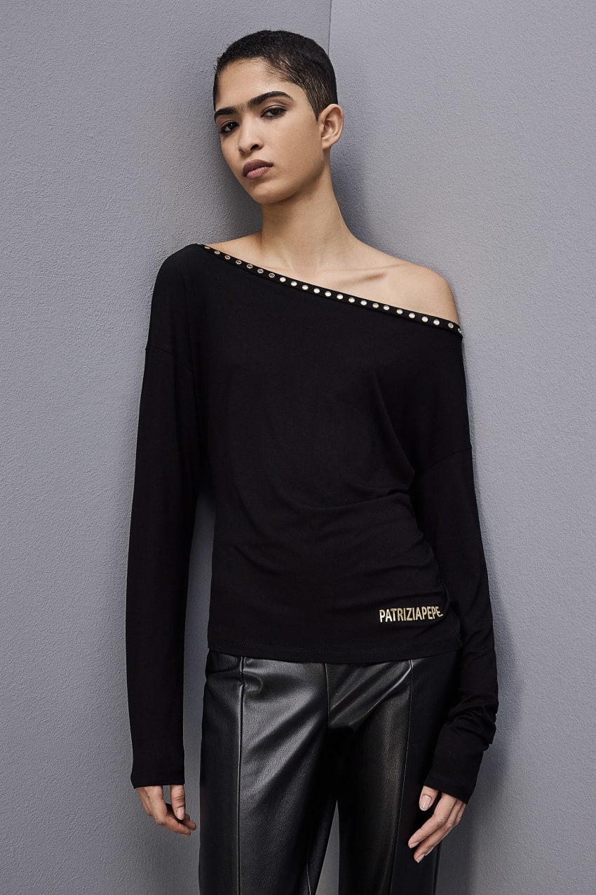 Black Patrizia Pepe Long-sleeved Jersey Sweater | QDTNKPM-35