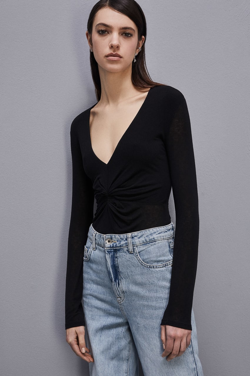 Black Patrizia Pepe Long-sleeved Jersey T-shirt | TMZNADO-79