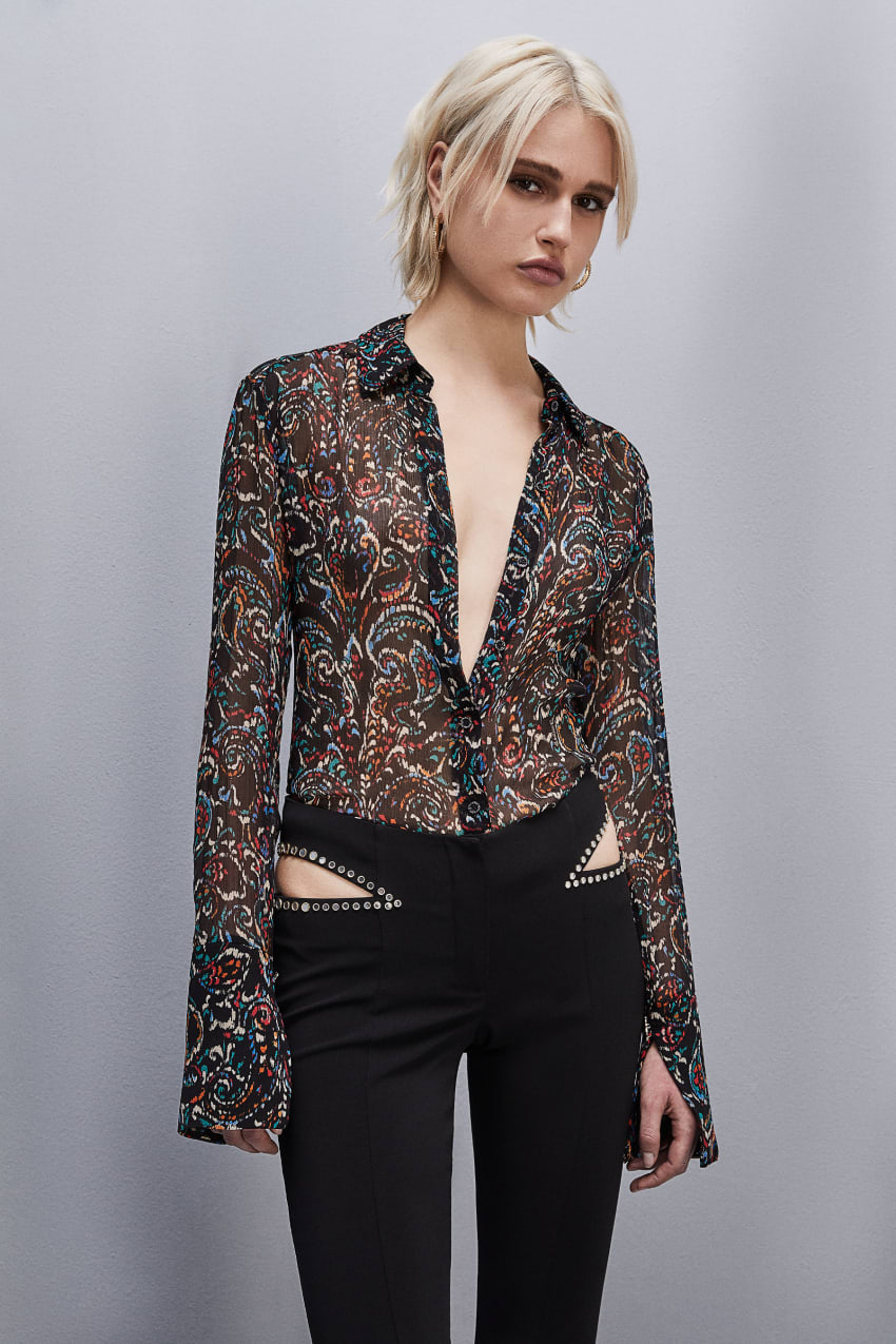 Black Patrizia Pepe Long-sleeved Printed Shirt | BXQAINU-34