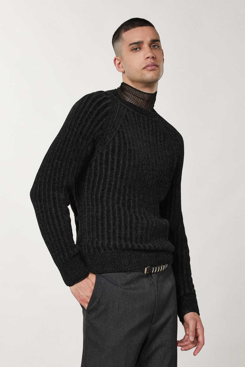 Black Patrizia Pepe Long-sleeved Ribbed Sweater | BDCQVWF-45