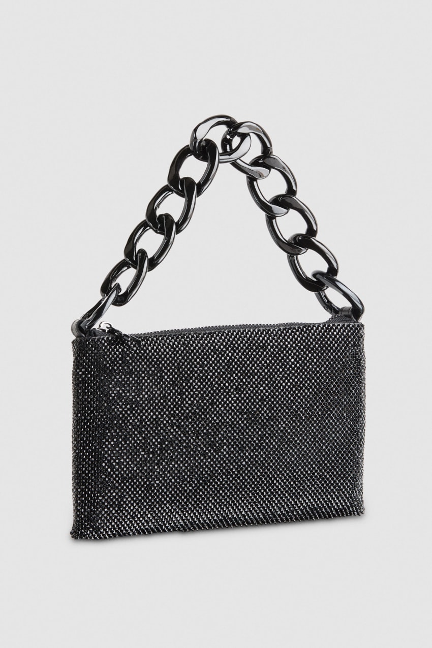 Black Patrizia Pepe Maxichain Rhinestone Clutch Bag | HBJYNER-21