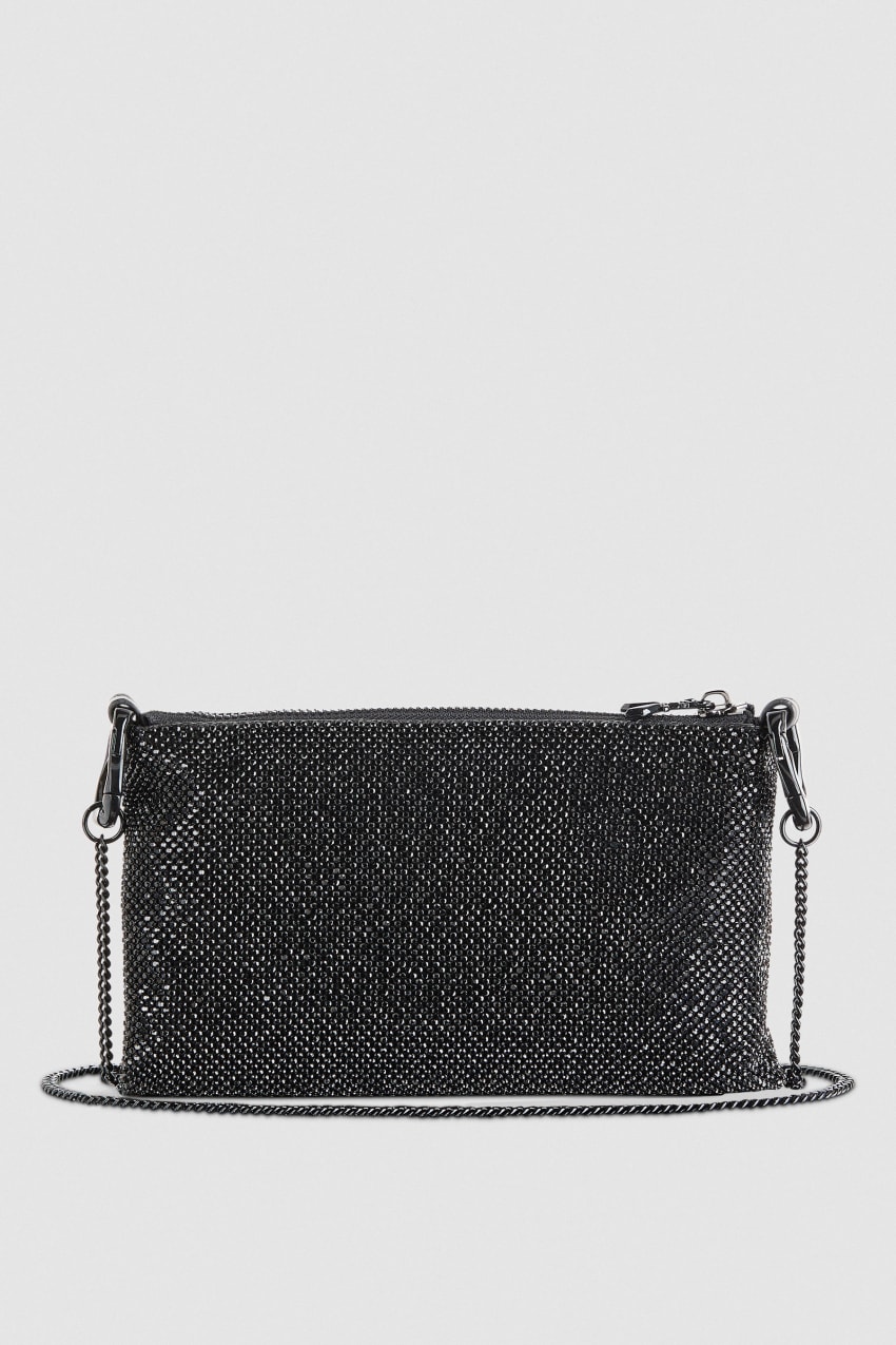 Black Patrizia Pepe Maxichain Rhinestone Clutch Bag | HBJYNER-21