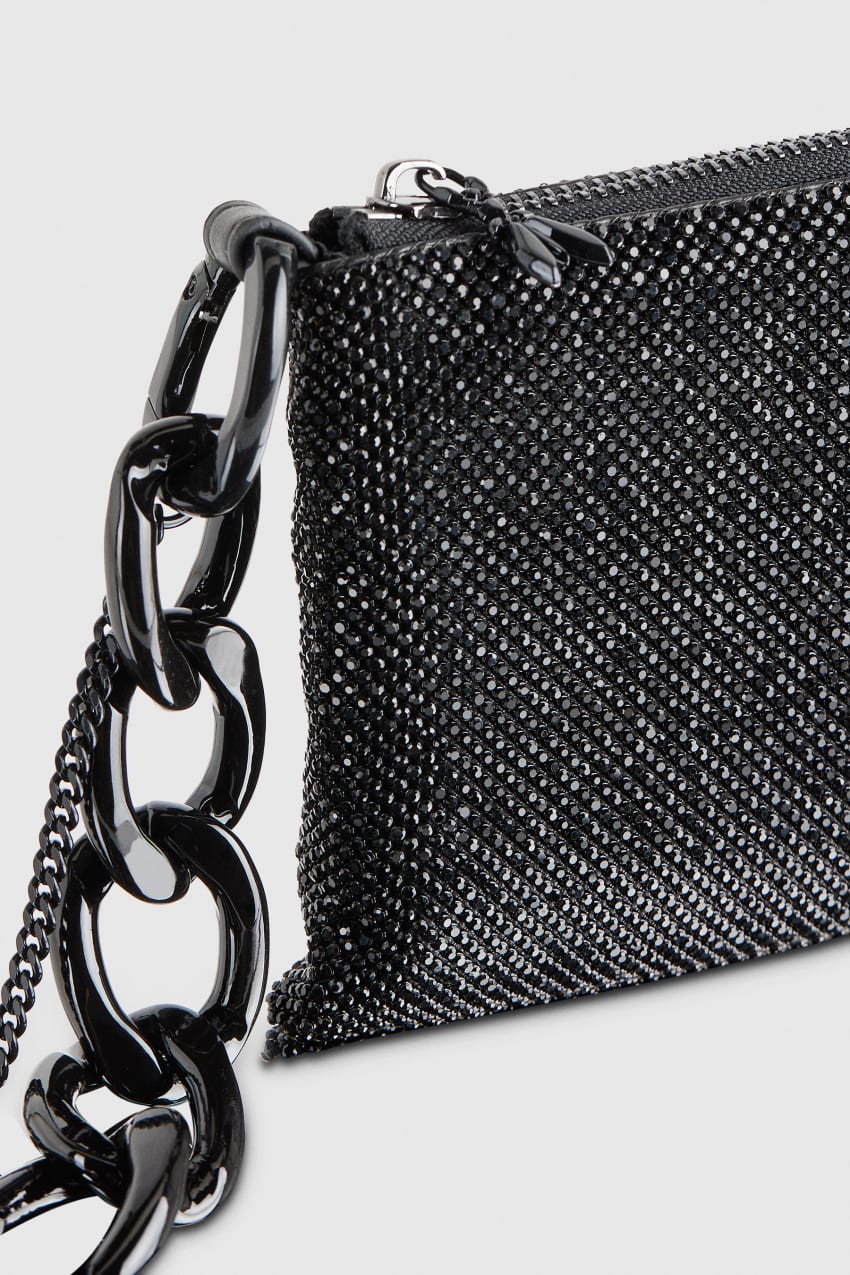 Black Patrizia Pepe Maxichain Rhinestone Clutch Bag | HBJYNER-21