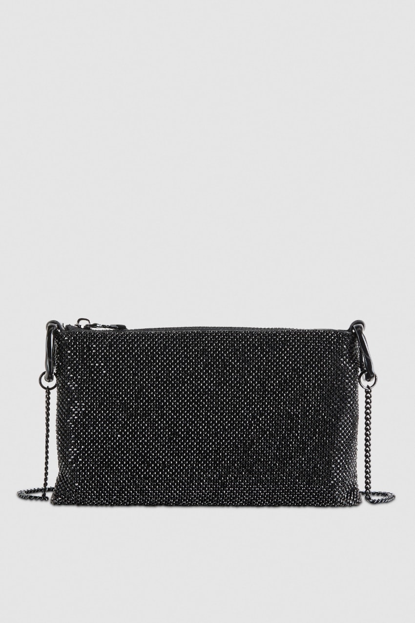 Black Patrizia Pepe Maxichain Rhinestone Clutch Bag | HBJYNER-21