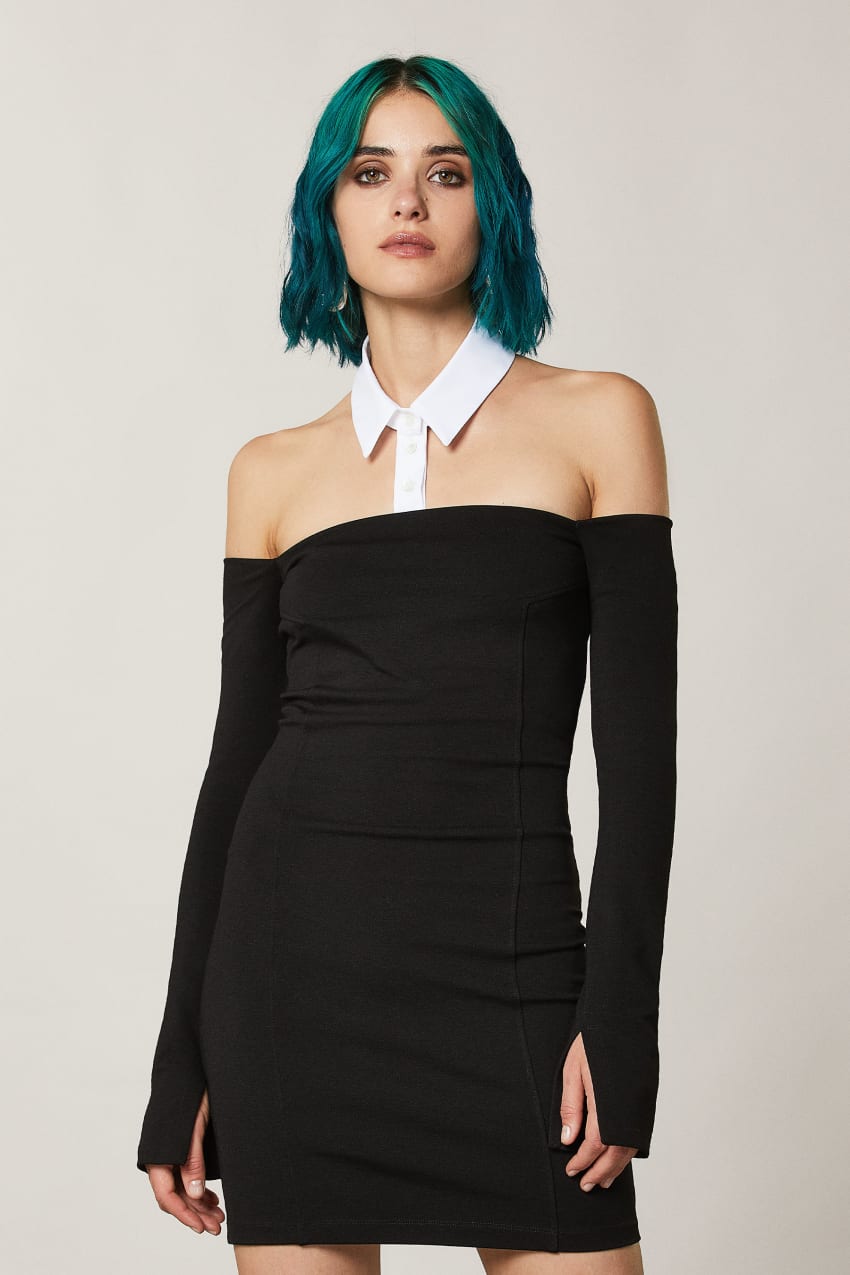 Black Patrizia Pepe Mini Sheath Dress With Collar | CUBMYHN-53