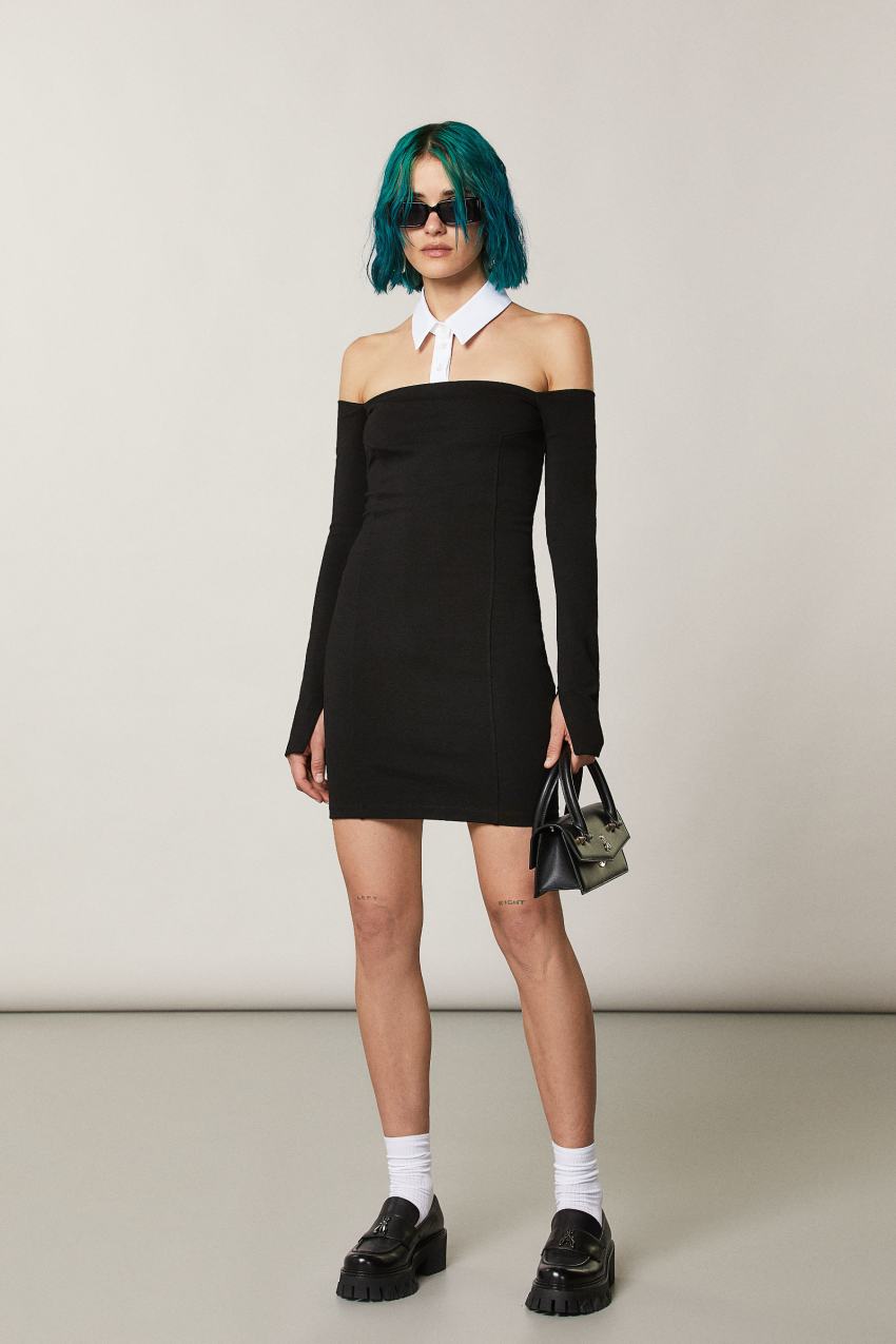 Black Patrizia Pepe Mini Sheath Dress With Collar | CUBMYHN-53