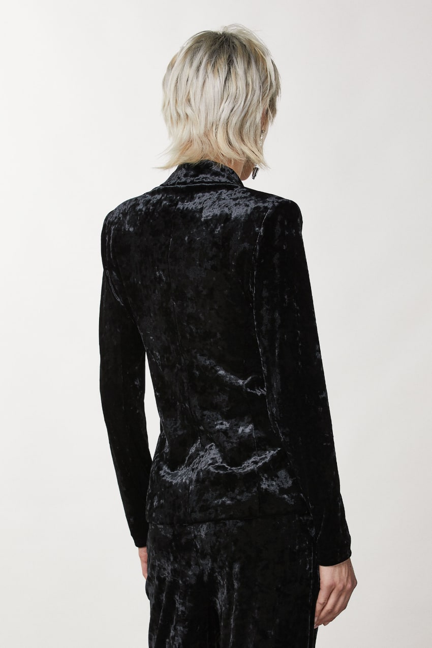 Black Patrizia Pepe One-button Velvet Jacket | JIMVDWS-24