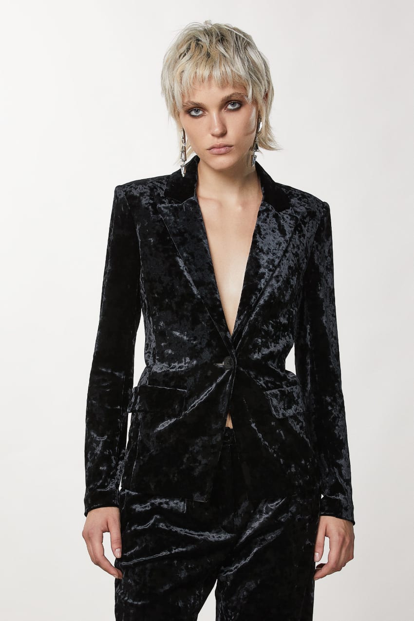 Black Patrizia Pepe One-button Velvet Jacket | JIMVDWS-24