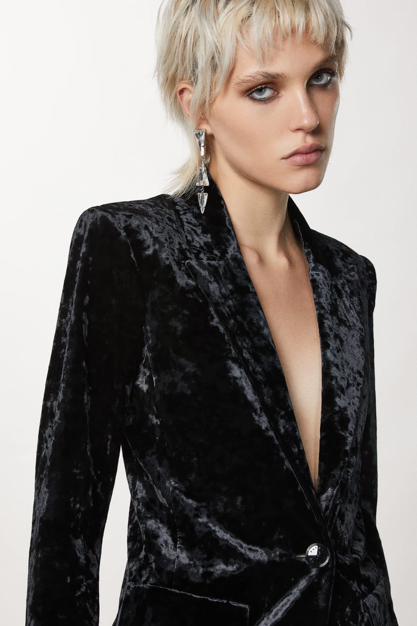 Black Patrizia Pepe One-button Velvet Jacket | JIMVDWS-24