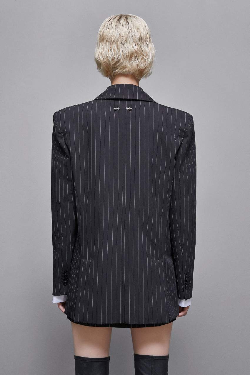 Black Patrizia Pepe Pinstriped One-button Flannel Blazer | PSVROQL-36