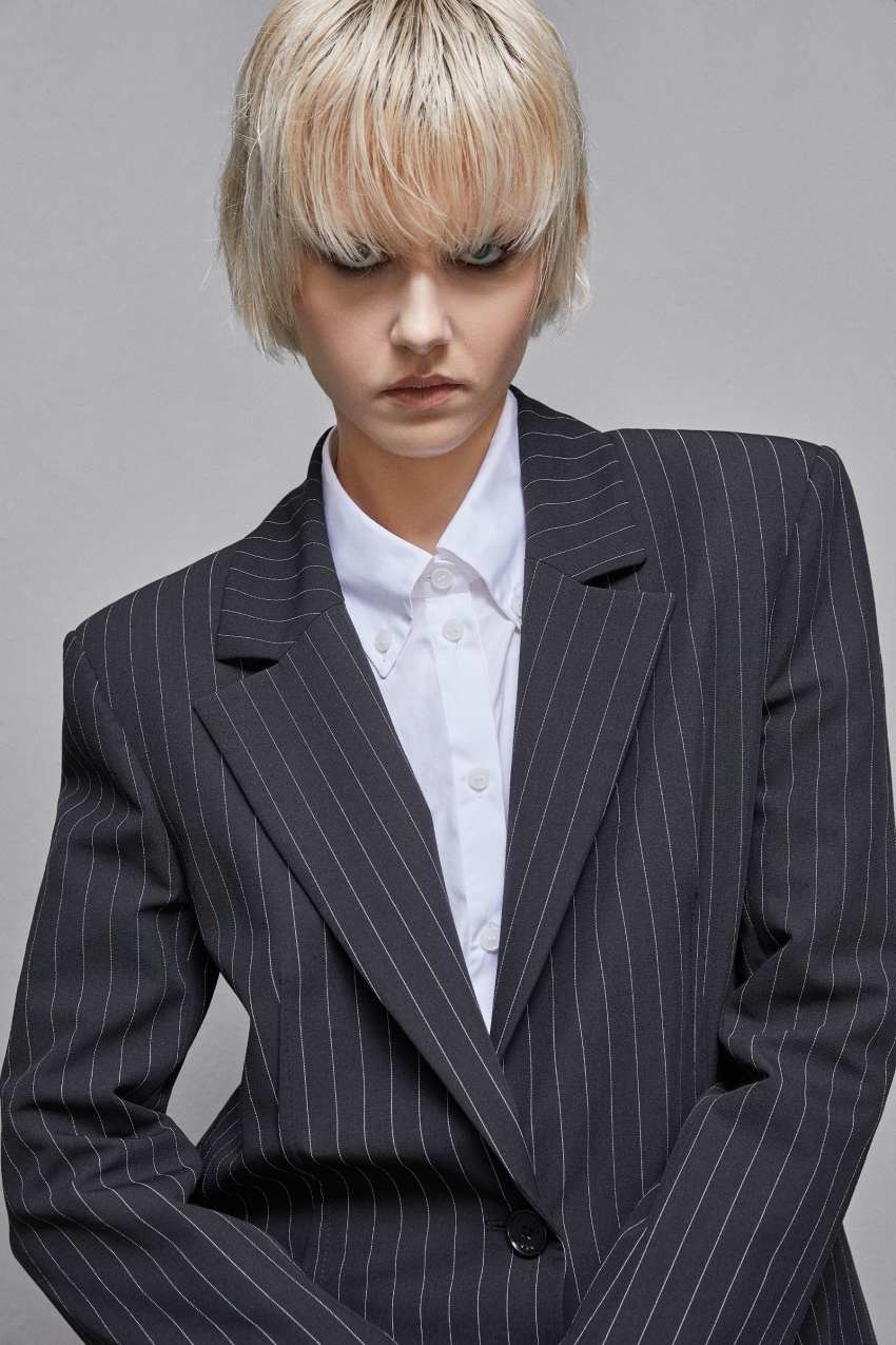 Black Patrizia Pepe Pinstriped One-button Flannel Blazer | PSVROQL-36