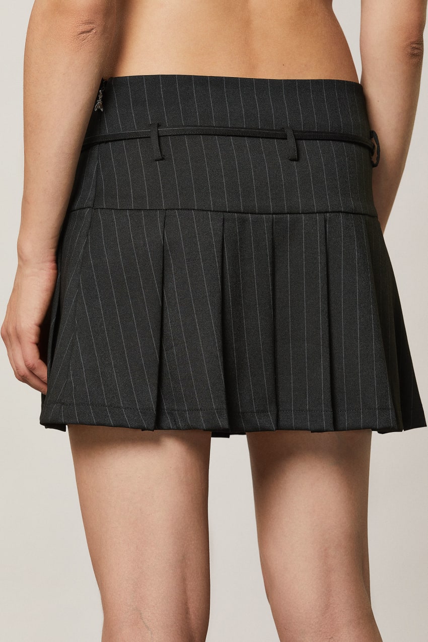 Black Patrizia Pepe Pleated Mini Skirt | AKQJBMI-47