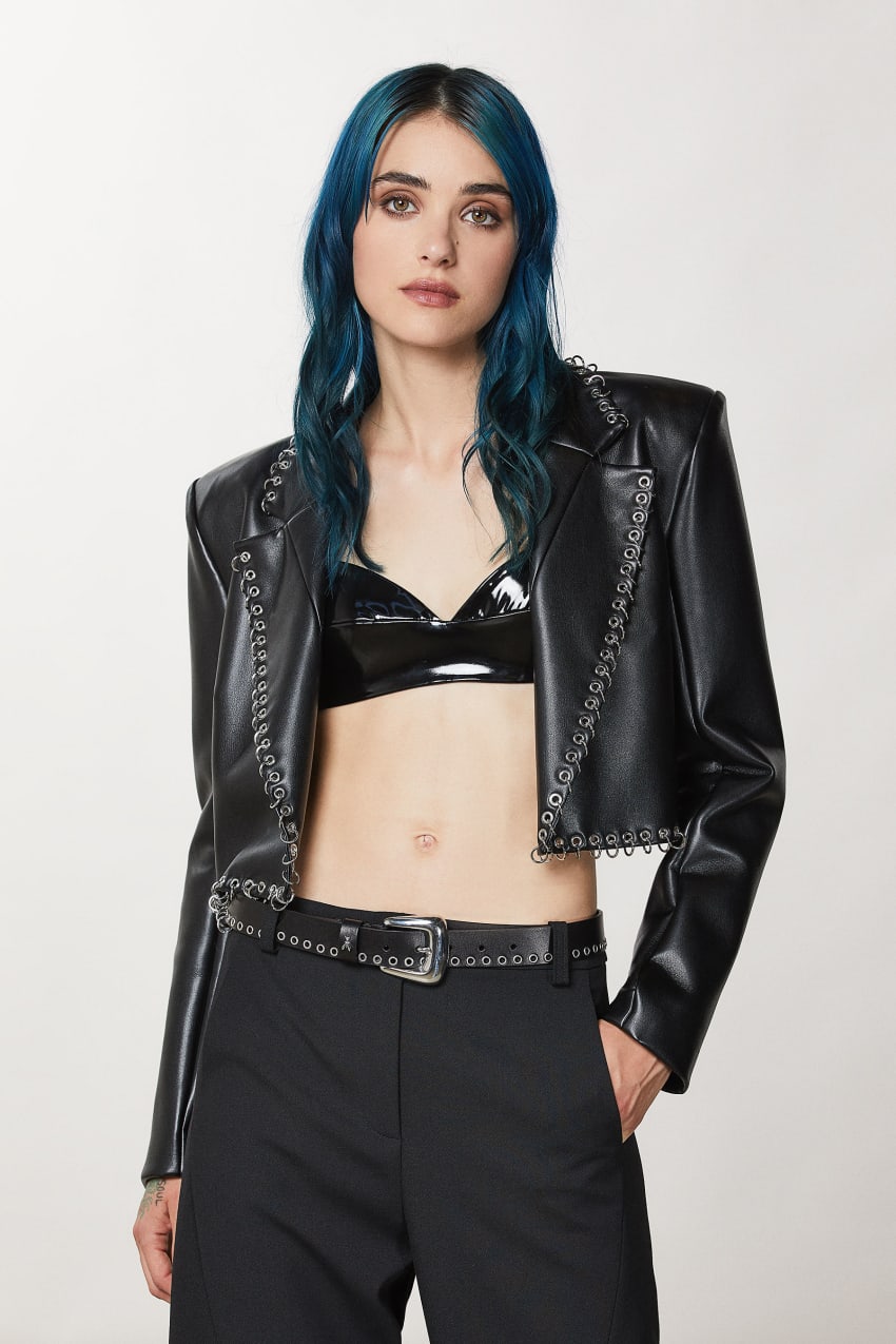 Black Patrizia Pepe Post Punk Cropped Jacket | ESJAYNM-32