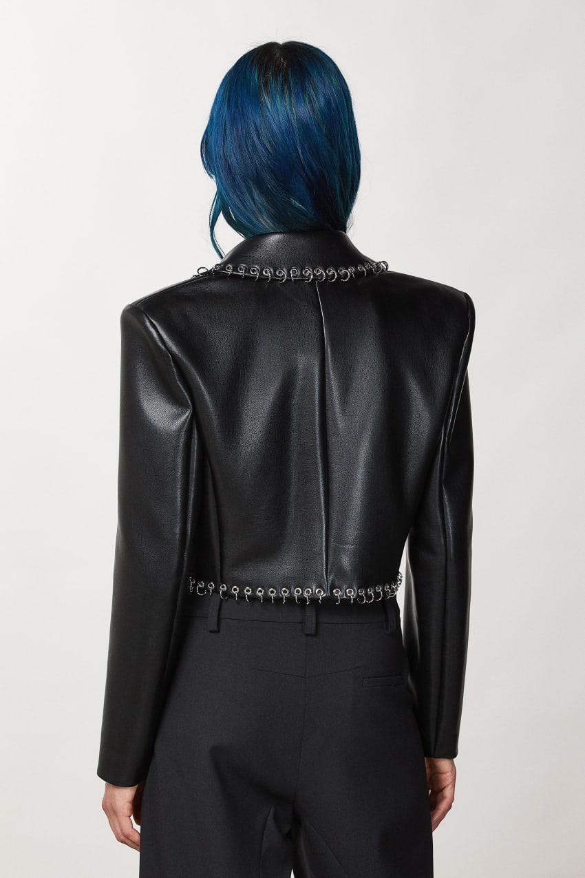 Black Patrizia Pepe Post Punk Cropped Jacket | ESJAYNM-32