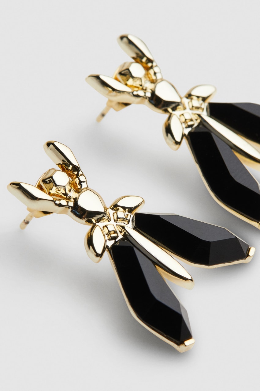 Black Patrizia Pepe Precious Fly Earrings With Stones | DELZMSP-84