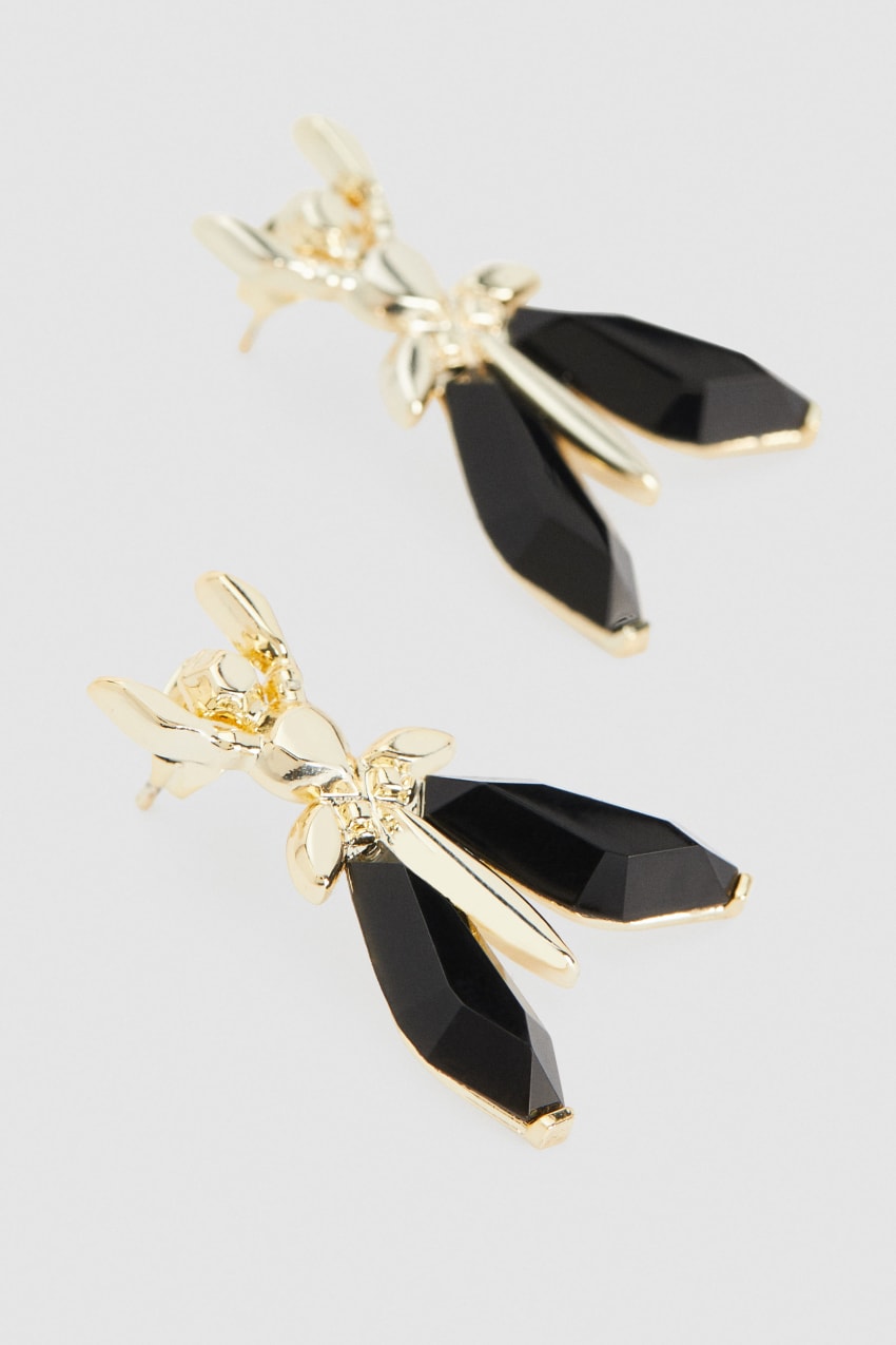 Black Patrizia Pepe Precious Fly Earrings With Stones | DELZMSP-84