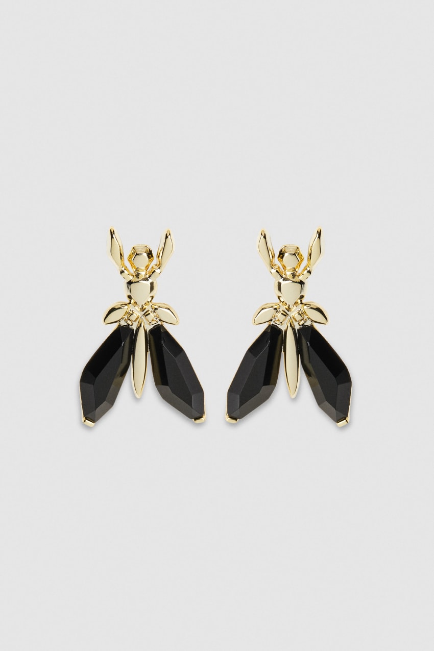 Black Patrizia Pepe Precious Fly Earrings With Stones | DELZMSP-84