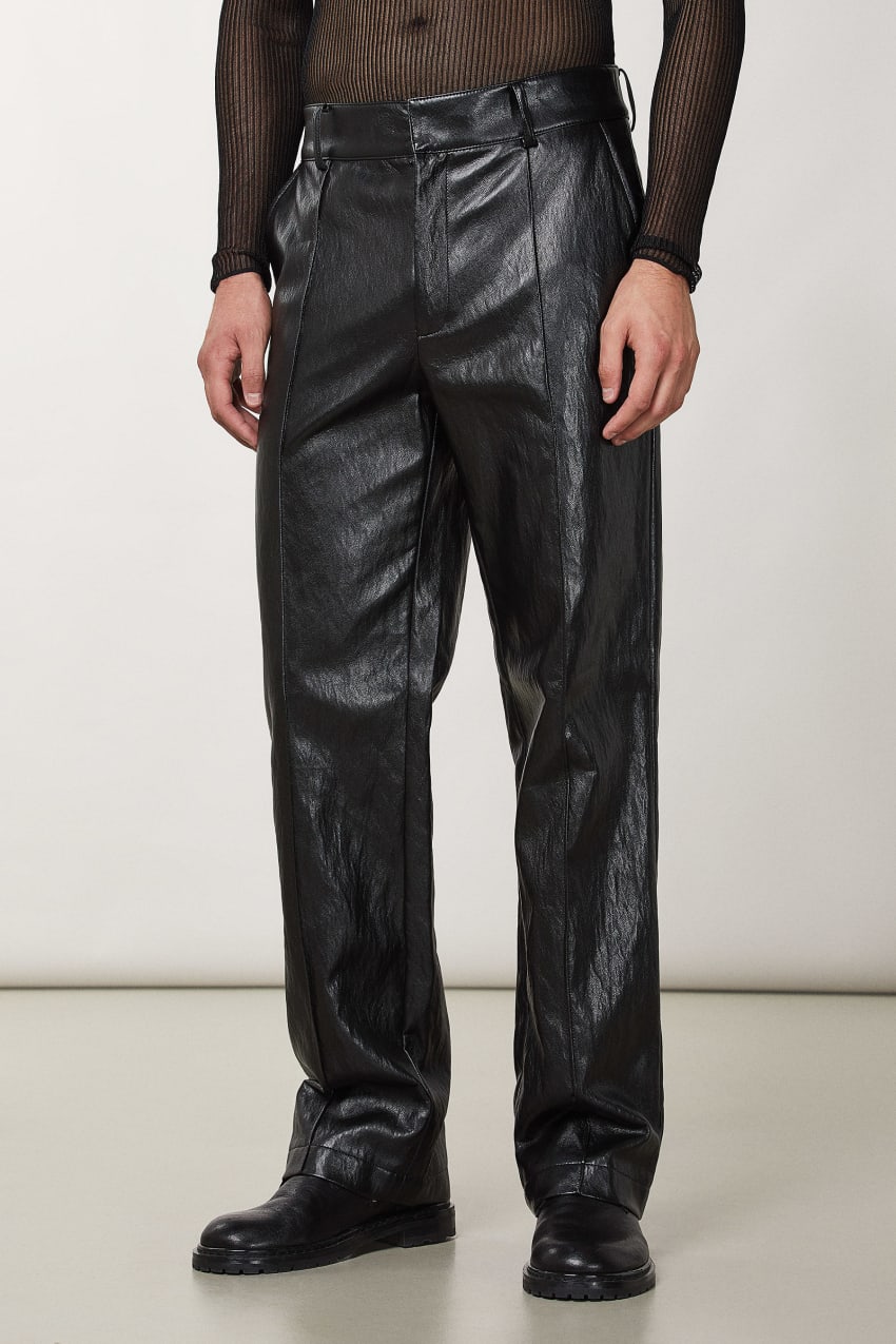 Black Patrizia Pepe Regular Fit Pants In Coated Fabric | YOHEQAP-50