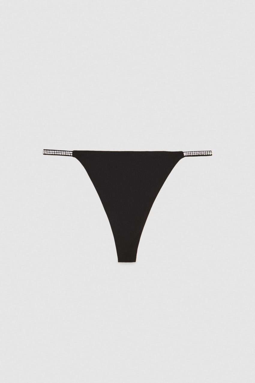 Black Patrizia Pepe Rhinestone-decorated Jersey Thong | TEFJVDS-87