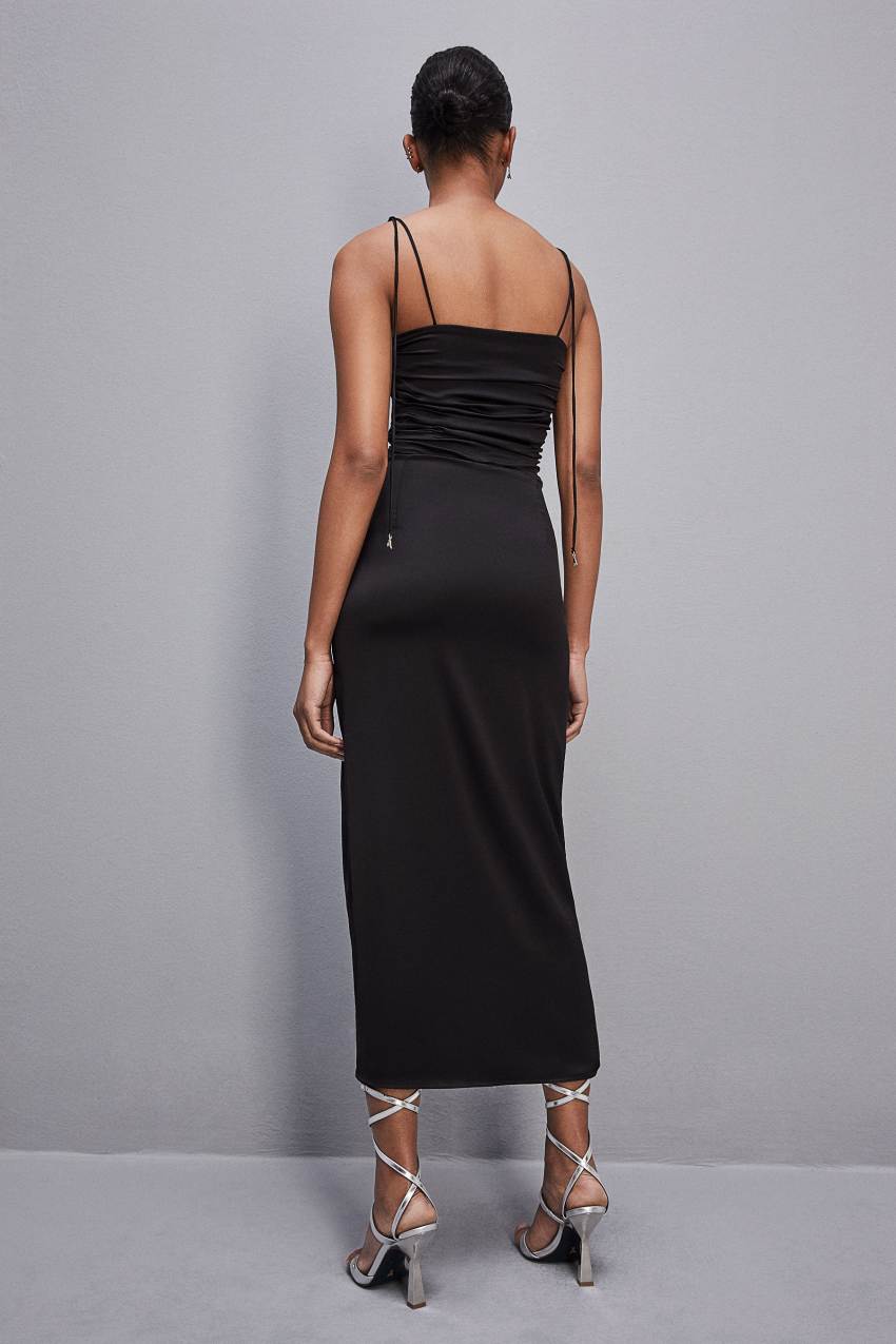 Black Patrizia Pepe Satin Midi Dress | IEVHKMJ-60