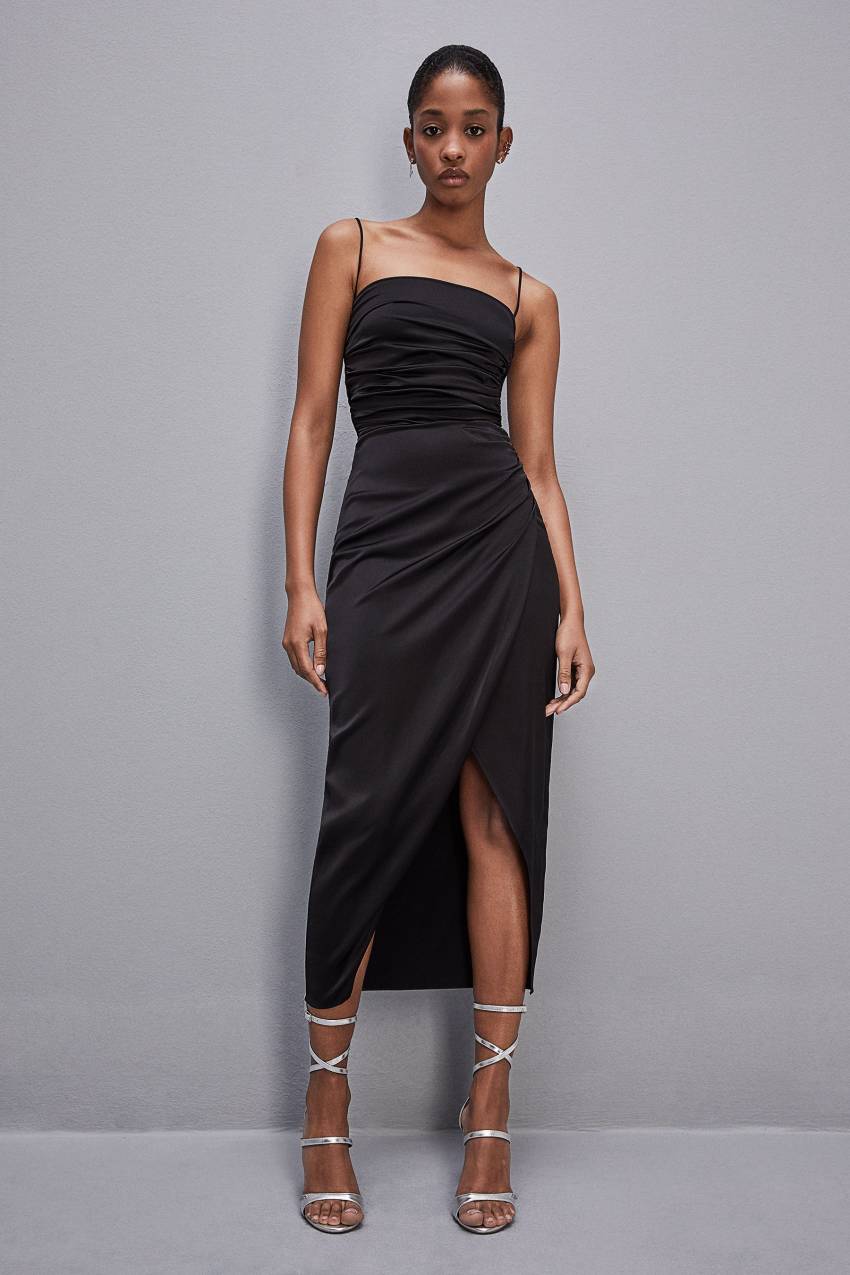 Black Patrizia Pepe Satin Midi Dress | IEVHKMJ-60