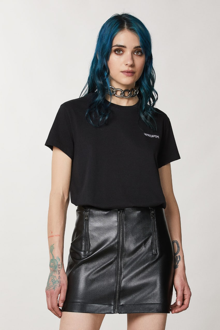 Black Patrizia Pepe Short Sleeve Jersey T-shirt | WJBRMKE-09