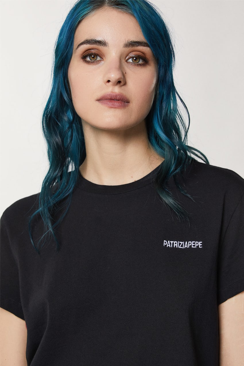 Black Patrizia Pepe Short Sleeve Jersey T-shirt | WJBRMKE-09