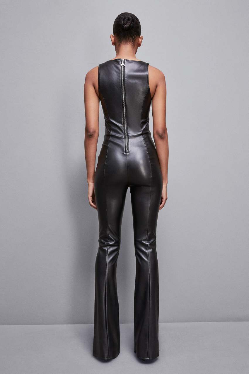 Black Patrizia Pepe Sleeveless Faux Leather Jumpsuit | ZGTXBJY-96