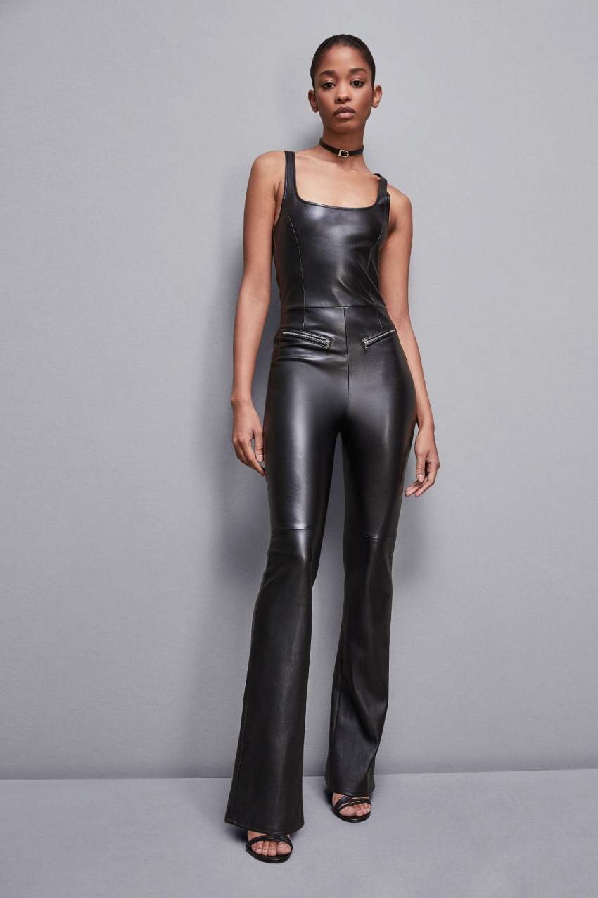 Black Patrizia Pepe Sleeveless Faux Leather Jumpsuit | ZGTXBJY-96