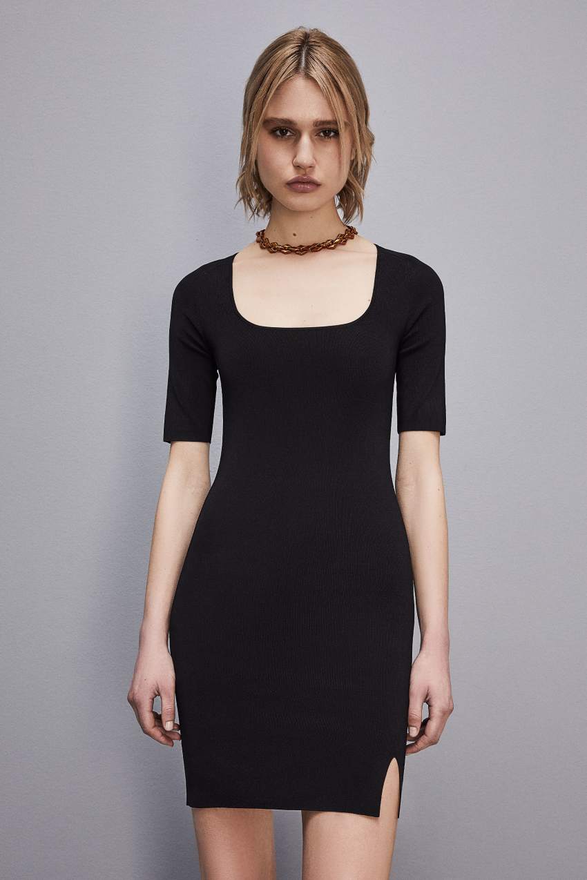 Black Patrizia Pepe Slim Fit Dress With Slit | CJEZUQY-64