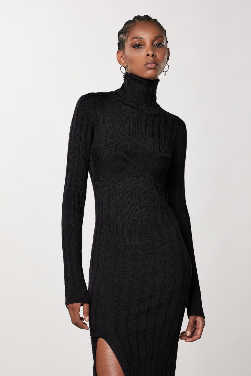 Black Patrizia Pepe Slim Fit Ribbed Dress | KJNABEC-96