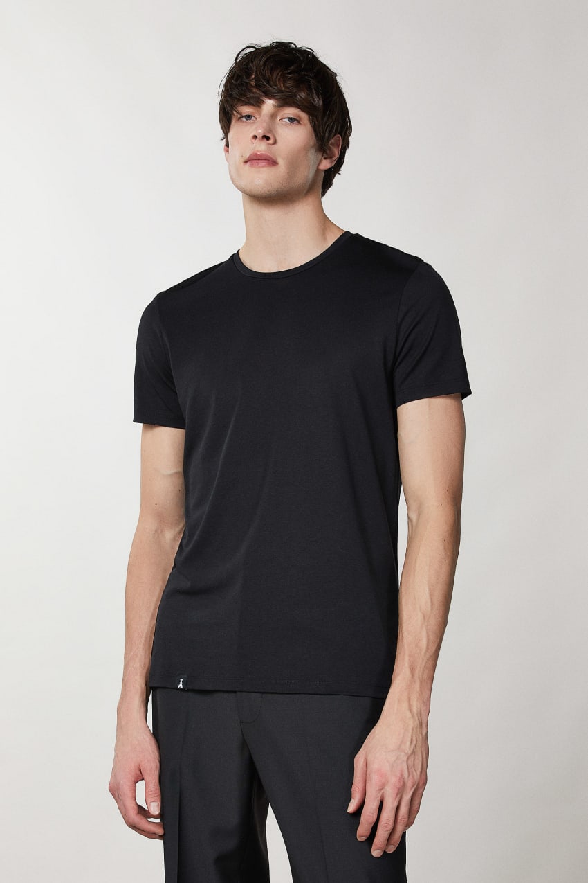 Black Patrizia Pepe Slim Fit T-shirt In Lyocell Jersey And Cotton | HKGUNRJ-20