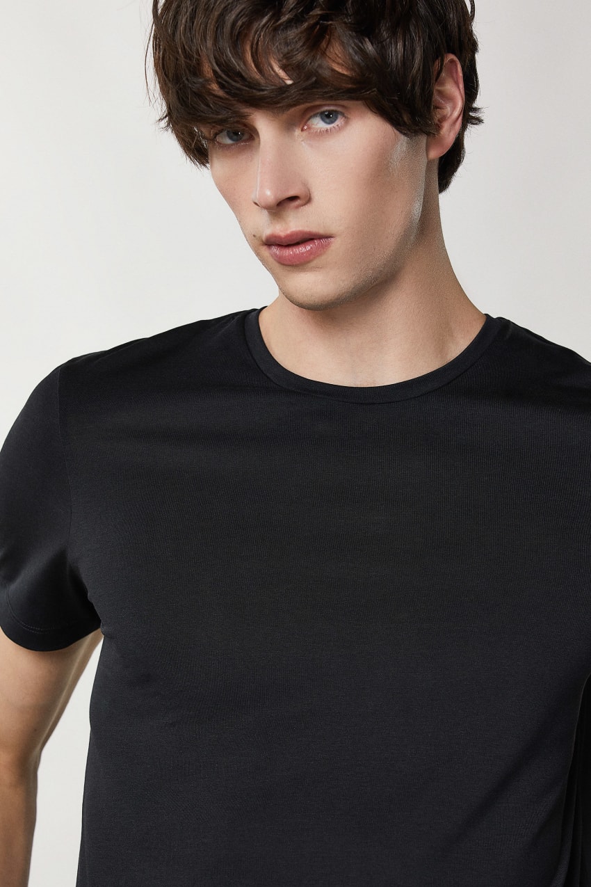 Black Patrizia Pepe Slim Fit T-shirt In Lyocell Jersey And Cotton | HKGUNRJ-20