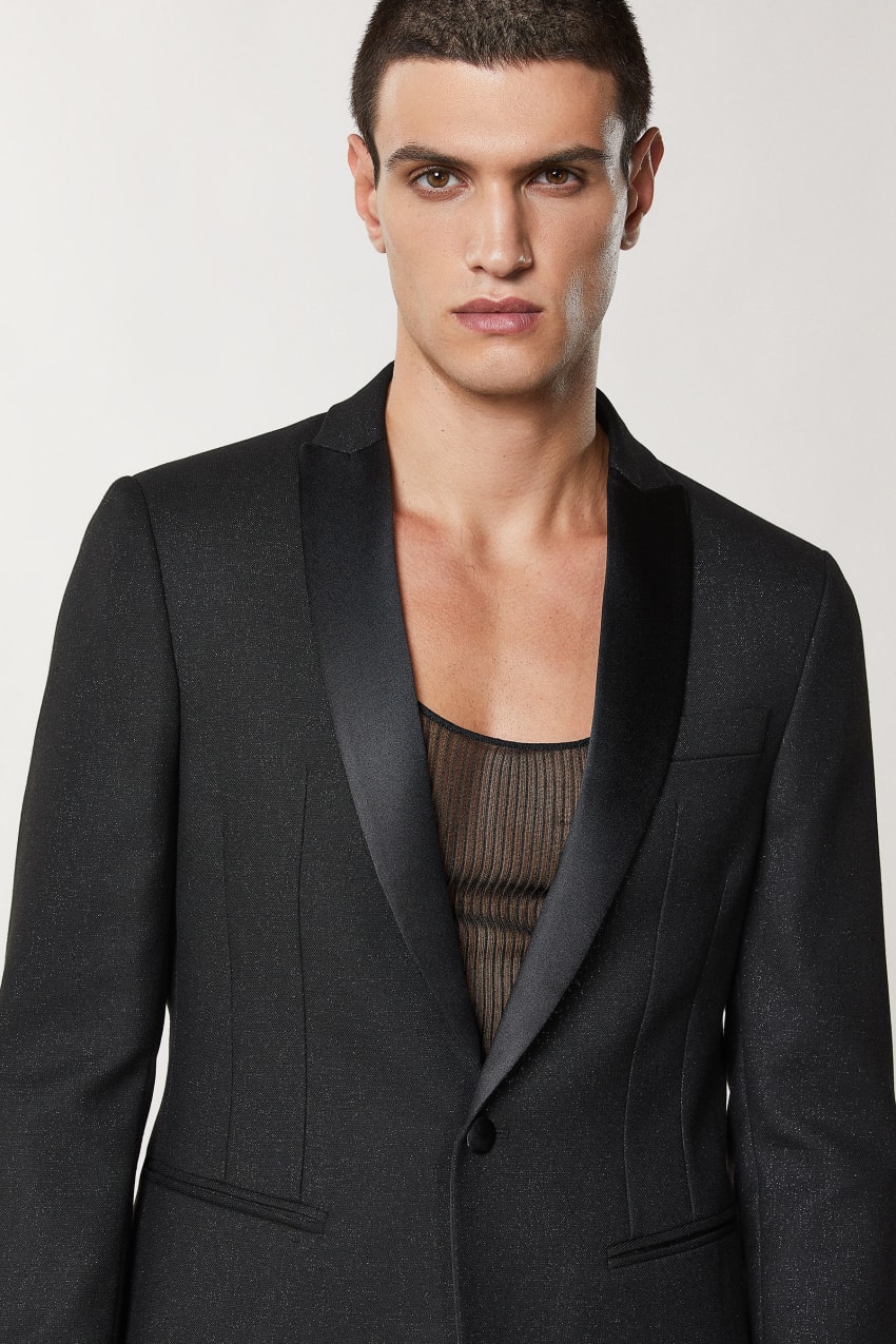 Black Patrizia Pepe Slim Fit Tuxedo Jacket | TAJGZPF-18