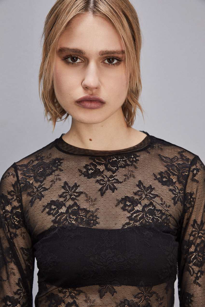 Black Patrizia Pepe Stretch Lace Jersey Top | WLTNXGO-19